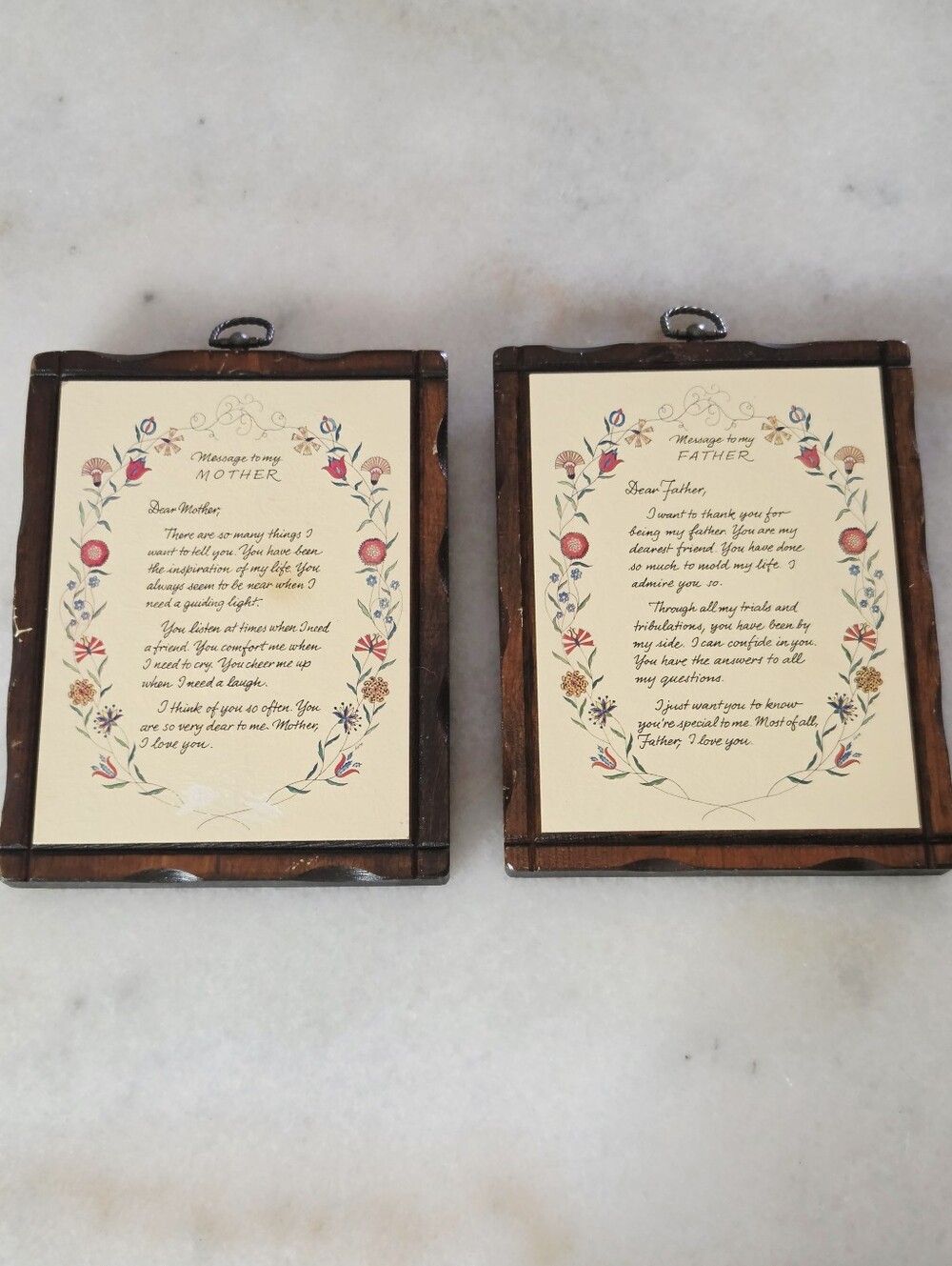 Vintage Wooden Wall Plaques Featuring Sentimental "Mother" & "Father" Poems